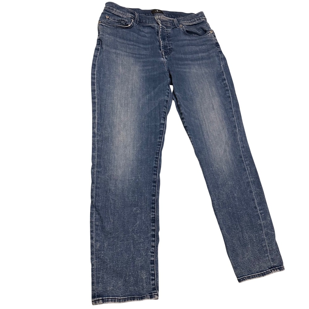 7 For All Mankind Womens High Rise Straight Leg Jeans Blue Medium Wash Size 29